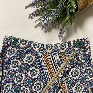 Patterned High Waisted Double Buttoned Wrap Skirt